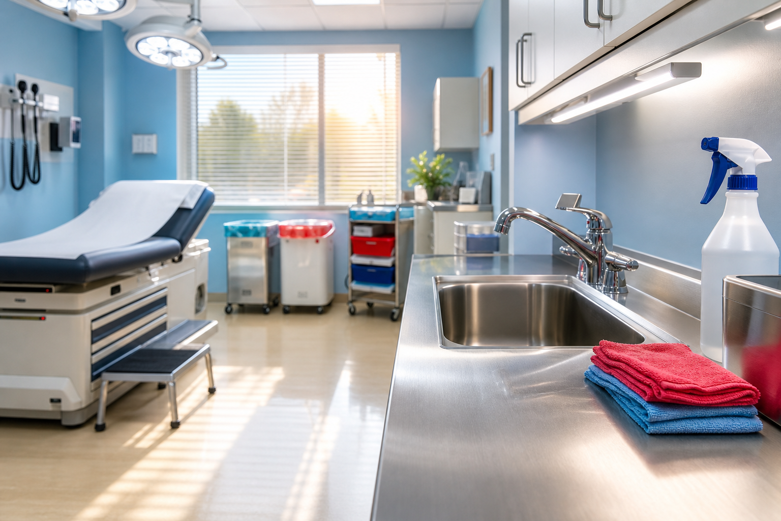 Medical office cleaning in progress